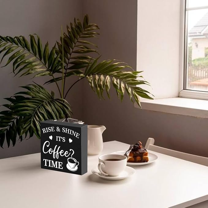Coffee Bar Wood Box Sign Decor Rise and Shine - Image 5