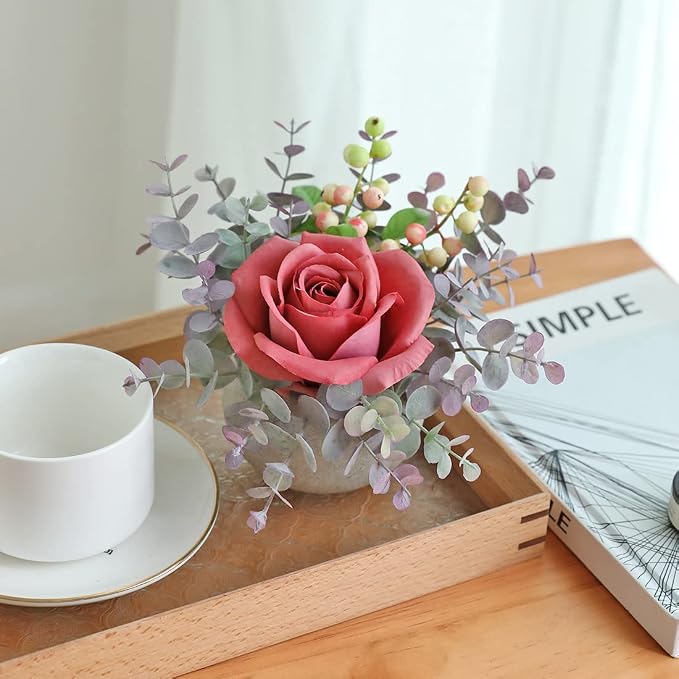 Small Artificial Pink Rose Potted Plant, Mini Faux Floral Arrangement - Image 7