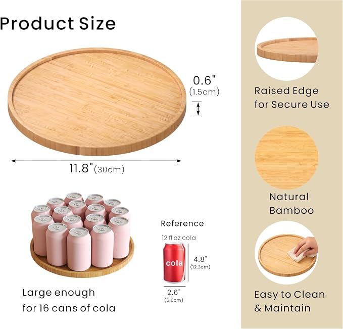 VERTORGAN Bamboo Serving Tray, 11.8 Inch Decorative Trays Platter - Image 5