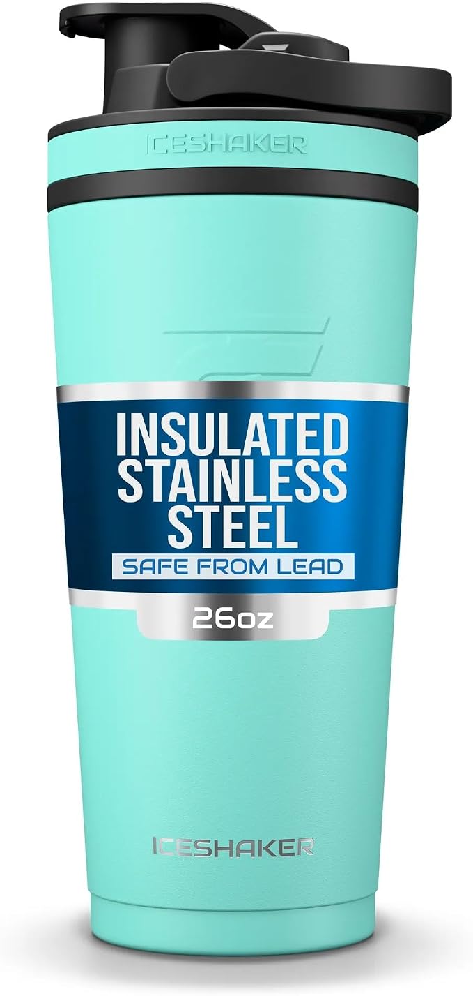 Ice Shaker Insulated Stainless Steel Shaker Bottle | 26oz, Mint | Cold by IceShaker