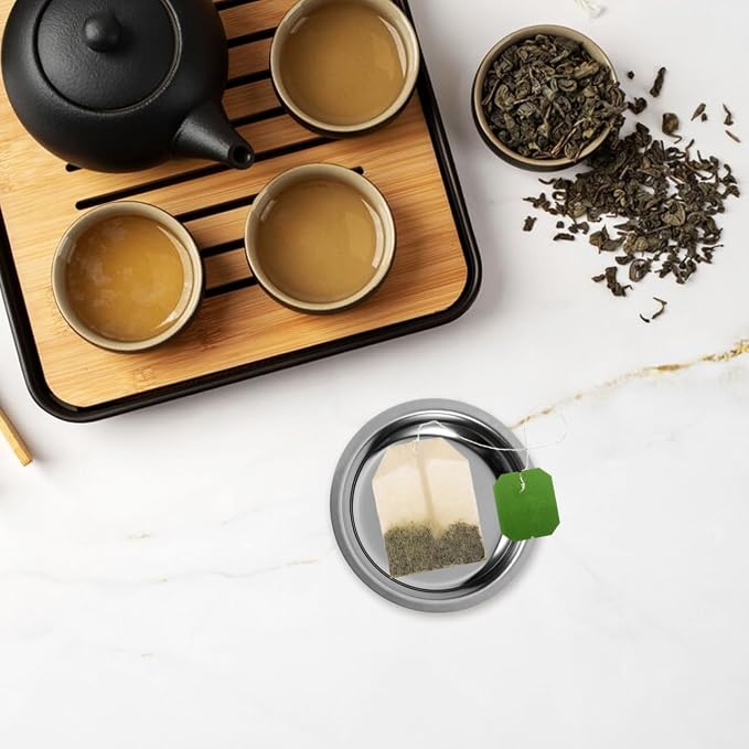 KICHOUSE Stainless Steel Tea Bag Dish Round Tea Bag Coaster Holder Coaster - Image 2