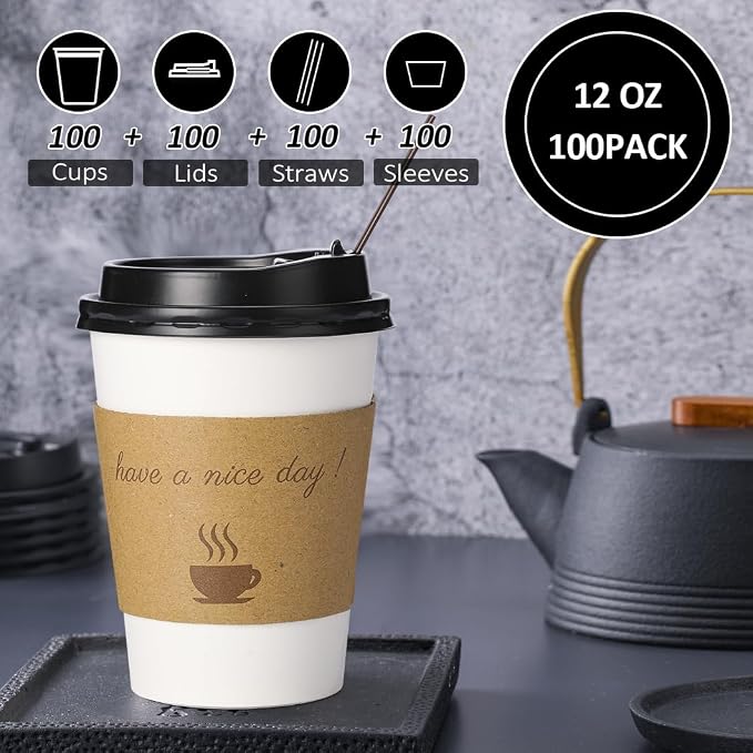 BYSNOW 100 pack 12 oz Disposable Thickened Coffee Cups - Image 4