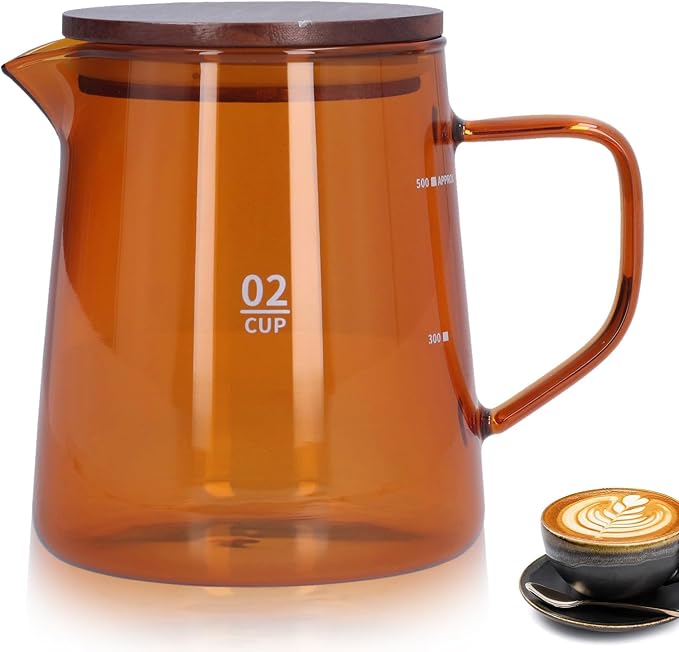 Small Glass Carafe, 16.9oz Glass Coffee Server Manual Pour over Coffee Beaker by Cyrank