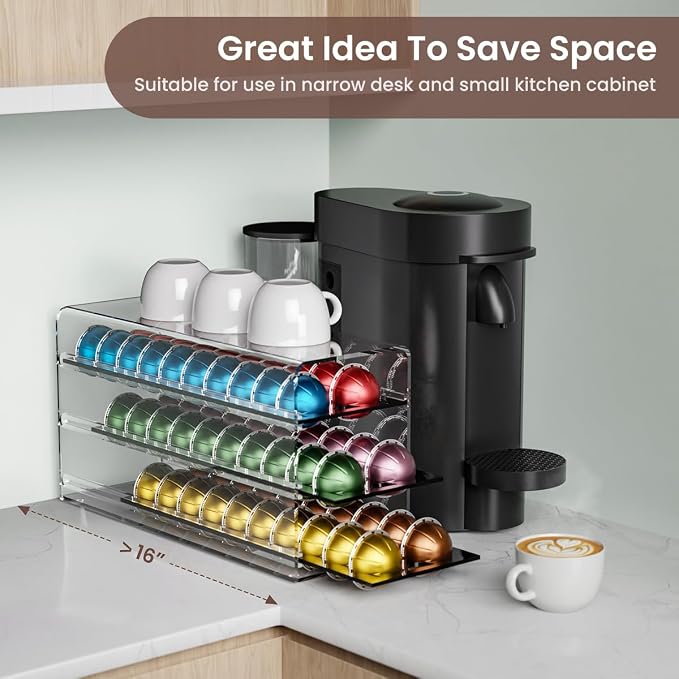 Acrylic Coffee Pod Drawer for Nespresso Vertuo Capsules, 3 Tier 60 Capacity - Image 2