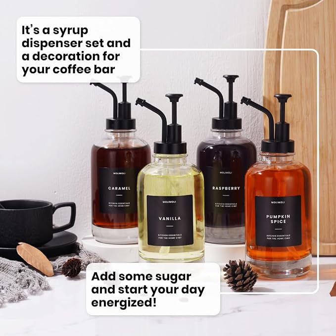 Molimoli Coffee Syrup Dispenser Set of 4, Glass Bottles - Image 8
