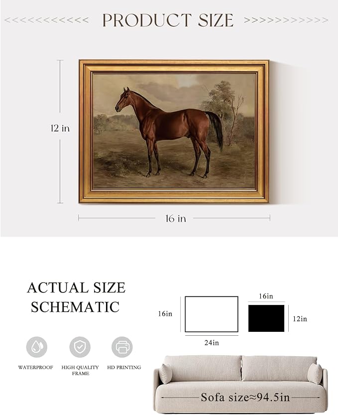 VIYYIEA Gold Framed Canvas Prints Art, Vintage Horse Painting, Rustic Farmhouse - Image 2