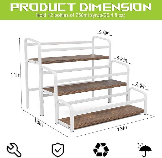 3-Tier Coffee Syrup Rack for Countertop, Large Capacity 12-Bottles Syrup Stand - Image 2