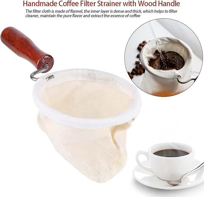 Coffee Strainer Cloth with Wooden Handle Coffee Filter Reusable Cafe Cloth Bag - Image 5