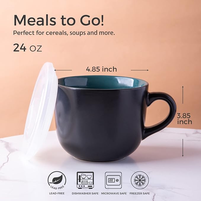 GBhome Ceramic Soup Mugs with Lid, 24 oz Soup Cups with Hanlde - Image 2