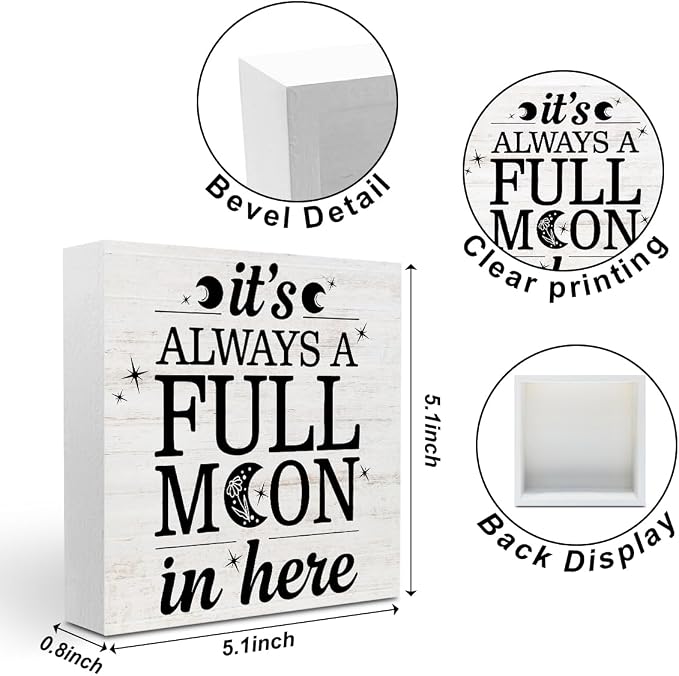 Rustic Full Moon Bathroom Wood Box Sign - Image 2