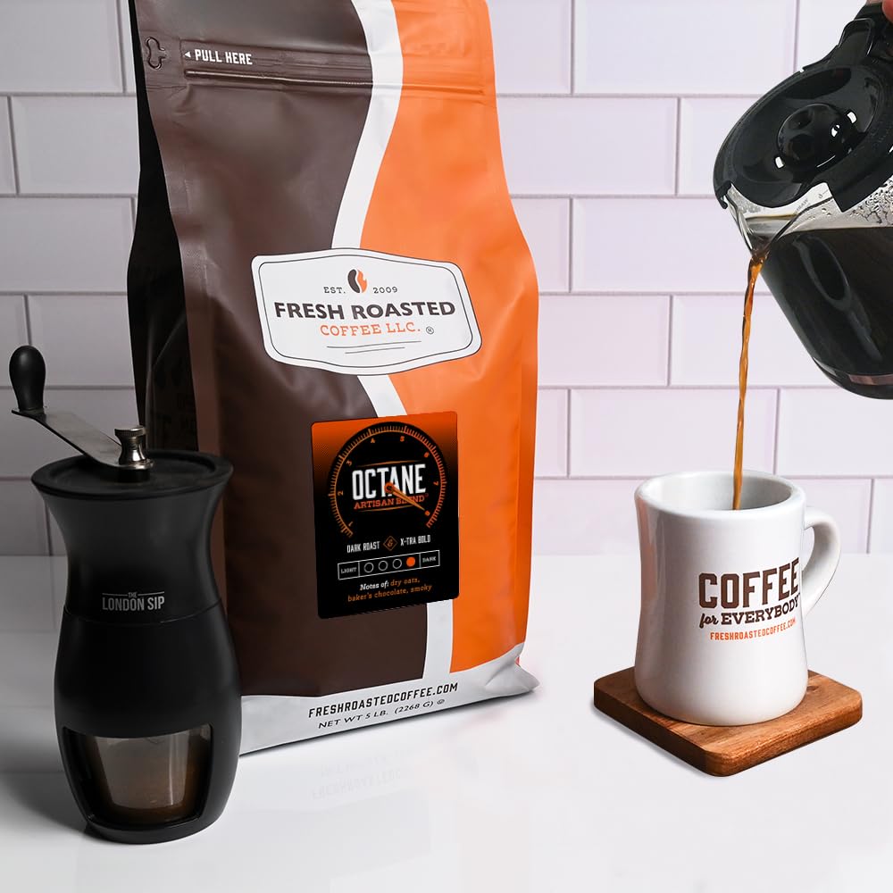 Fresh Roasted Coffee, Octane, 5 lb (80 oz), Dark Roast, Kosher, Ground