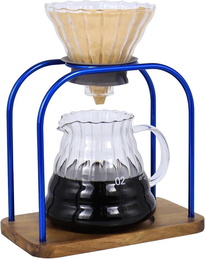 SOTECH Pour on coffee drips, filter Wooden stand Glass sharing pot by SOTECHLLC
