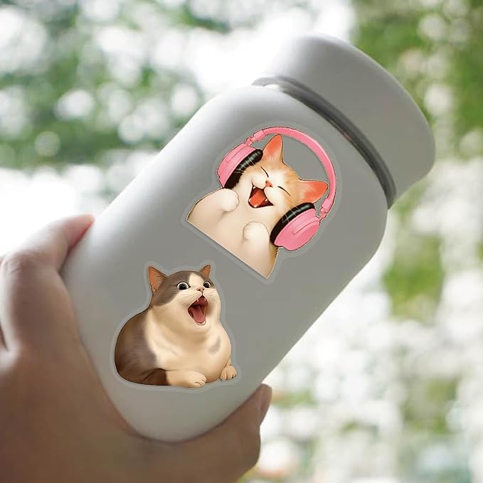 50 PCS Cat Meme Stickers, Transparent PET Waterproof Cute Decals - Image 8