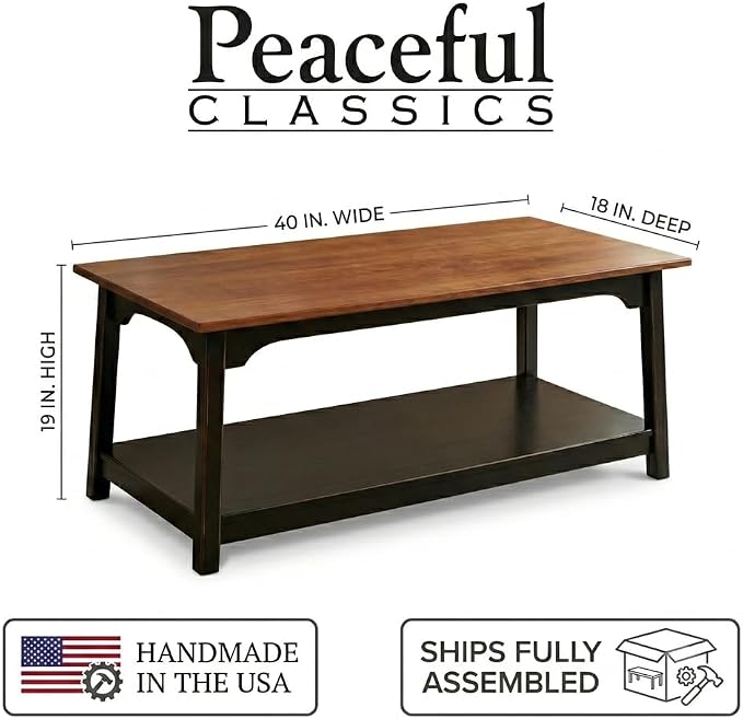 Peaceful Classics Rustic Wood Shaker Coffee Table Amish Furniture, 2 Tier - Image 3