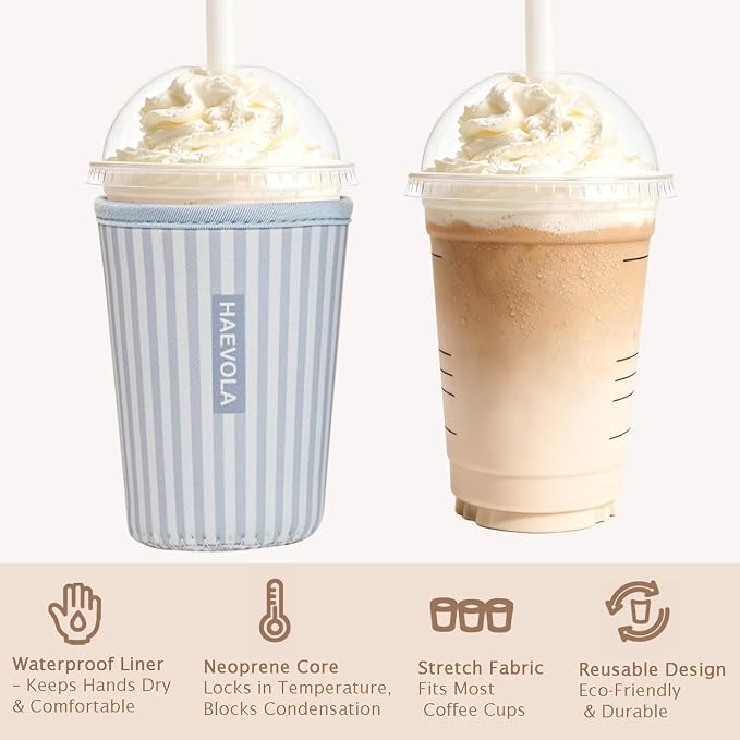 Reusable Insulated Neoprene Iced Coffee Cup Sleeve, Durable Drink Sleeve - Image 6