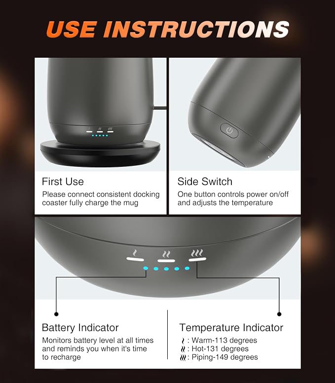 Kepwam Heated Coffee Mug Rechargeable T2, 16oz Smart Temperature Control - Image 3