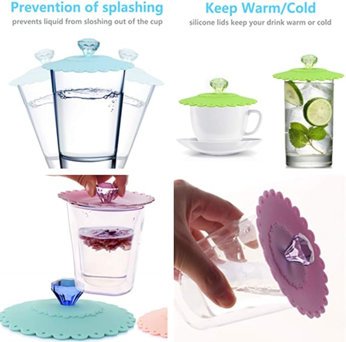 6pcs Silicone Cup Lids Coffee, Creative Diamond Flexible Mug Cover Food Grade - Image 6