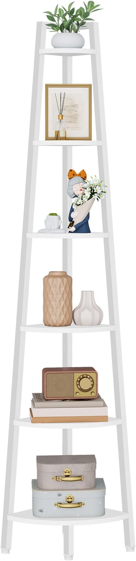 Hoctieon Corner Shelf, 6-Tier Corner Bookshelf, Rustic Ladder Shelf, Industrial - Image 8