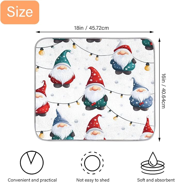Cute Christmas Gnomes String Lights Dish Drying Mat, Kitchen Counter Quick Dry - Image 2