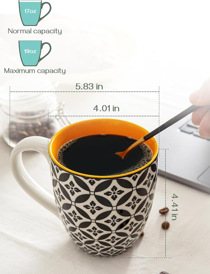 DOWAN Coffee Mugs Set of 6, 16 oz Large Porcelain Mug, Ceramic Tea Cups - Image 3