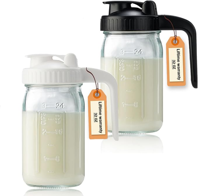 32oz Glass Pitcher with Lid & V-shaped Pour Spout by miradexic