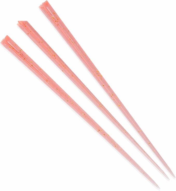 BambooMN - Triangular Appetizer Food and Drink Prism Picks - 4.5" - Pink w/Gold by BambooMN