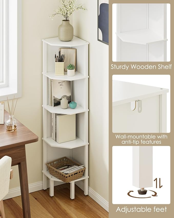 Corner Shelf, 5 Tier Corner Bookshelf, Display Corner Shelf Stand - Image 5