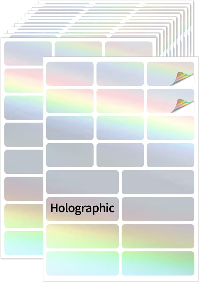 Holographic Label Stickers Writable Holographic Silver Gift Labels, Matte-Self by STARLIBOO