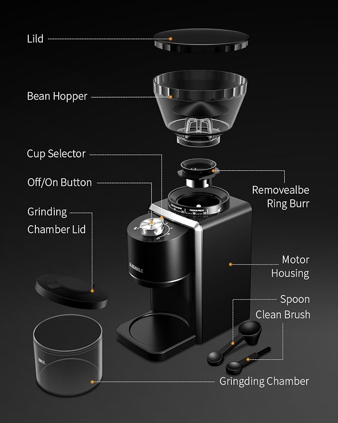 KIDISLE Conical Burr Espresso Grinder, 35 Precise Settings Electric Coffee Bean - Image 7