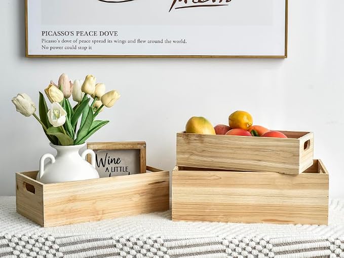 Set of 3 Wooden Boxes for Storage Small Crates for Display and Organizing - Image 5