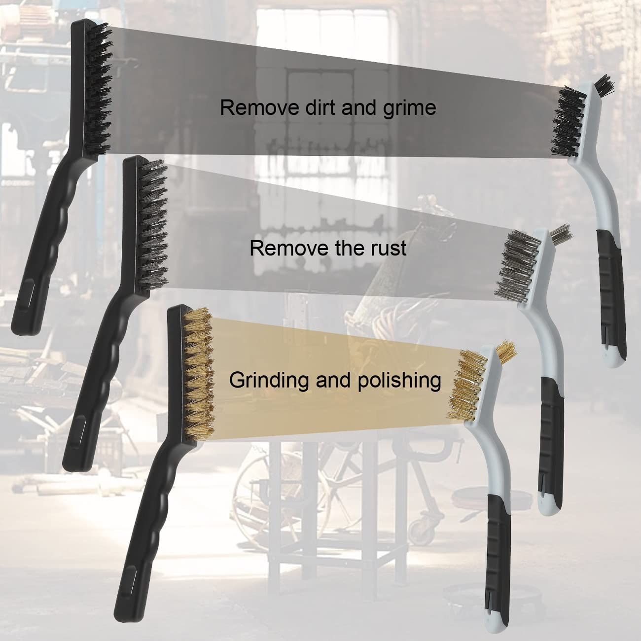 Wire Brushes Cleaning Set 6Pc, 9" and 7", Wire Brushes for Cleaning Welding Slag, Rust and Dust. Includes Brass, Nylon, Stainless Steel Brushes with Strong Handle