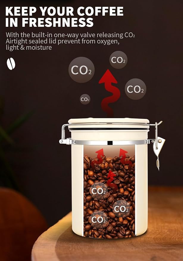 Coffee Canister with Airtight Lid, 60 fl oz White, Stainless Steel Air Tight - Image 5