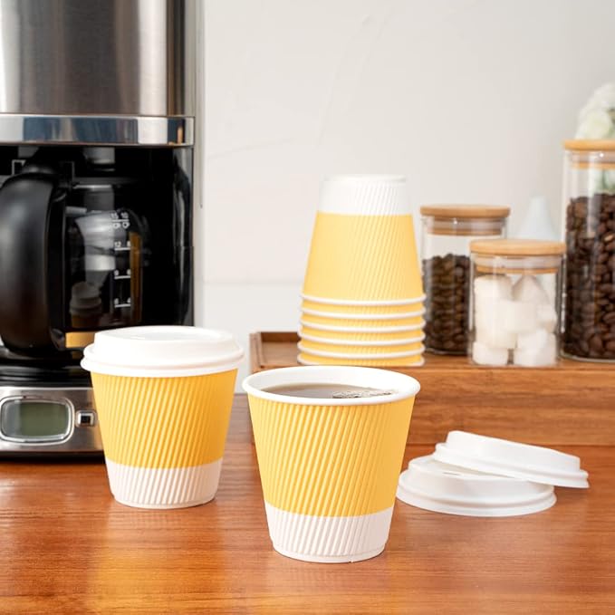 Restaurantware Ripple Wall Coffee Cups 25 Count 8 Ounce Insulated Light Yellow - Image 10