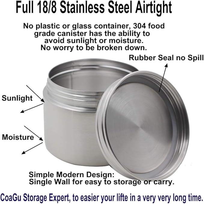 CoaGu 8oz Coffee Canisters: Premium 18/8 Stainless Steel Containers Perfect - Image 3