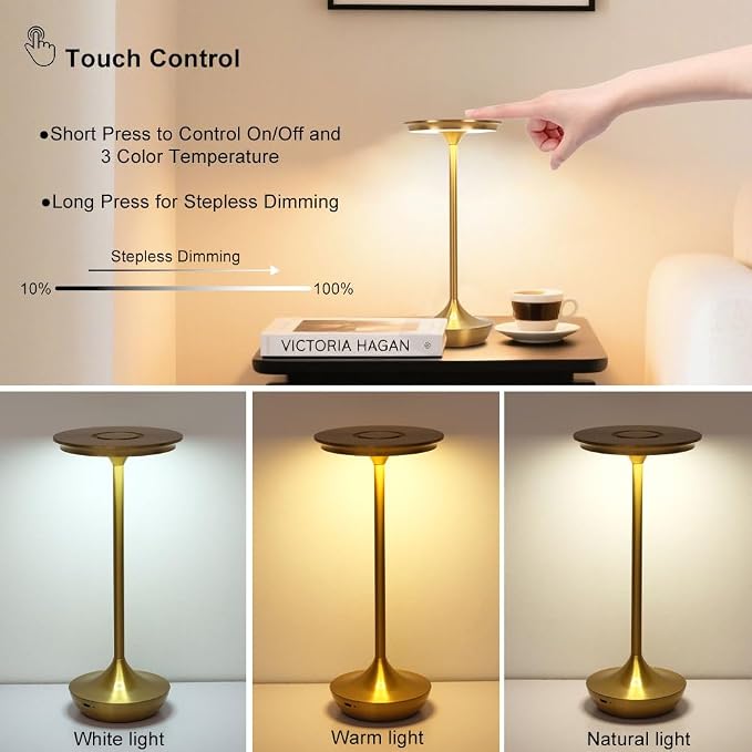 Cordless Table Lamp Set of 2, Portable Rechargeable 6000mAh Outdoor LED Table - Image 5