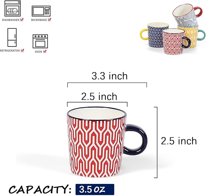 Selamica Ceramic 3.5 Oz Espresso Cups, Espresso Mugs 2.5 Inch Demitasse Cups - Image 2