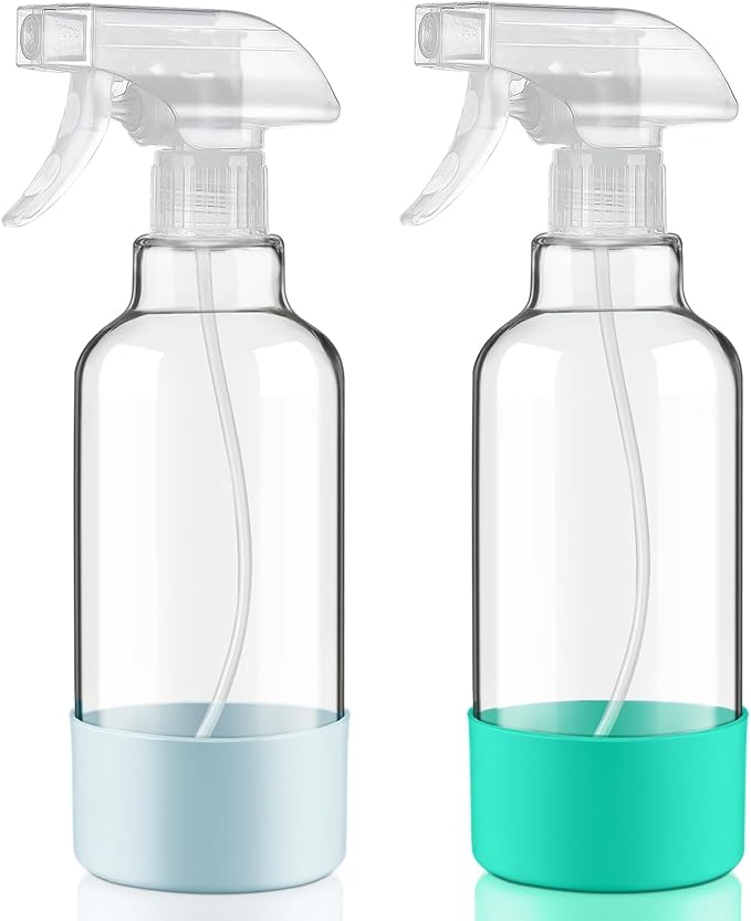 Glass Spray Bottles with Silicone Sleeve 16.9oz 2 Pack Empty Spray Bottle by Hethyo