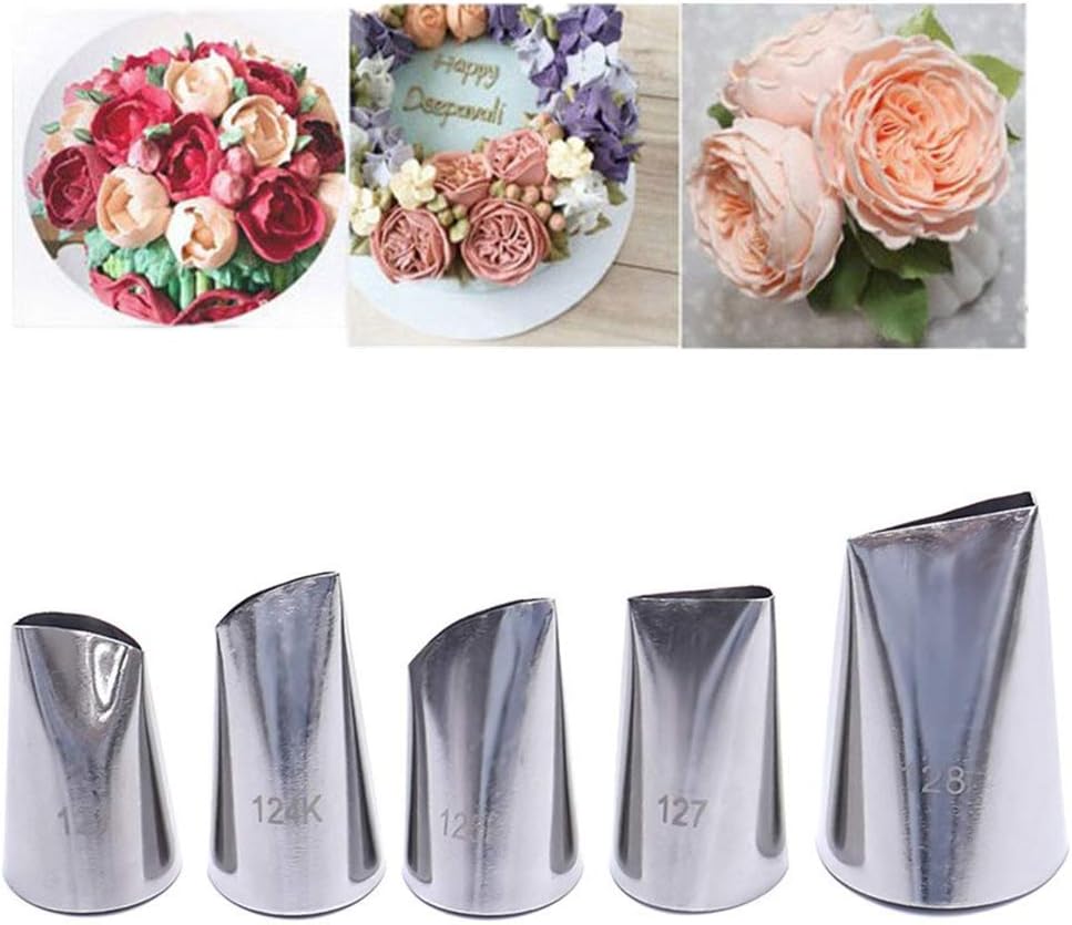 5 piece Stainless Steel Rose Flower Piping Tips Piping Nozzles Cake Decorating Supplies Cookies Cupcake Icing Decorating Supplies Decorating Kits Frosting Icing Tips Baking Set Tools #4