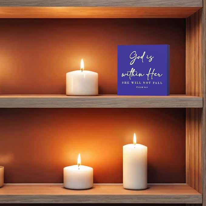 God Is Within Her Bible Verse Artwork Blue Wood Box Sign Rustic Farmhouse Style - Image 5