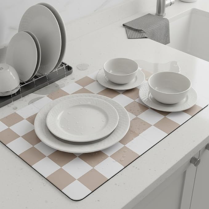 1-Piece Checkered Dish Drying Mat, Absorbent ​Kitchen Counter​ Protector by Unknown