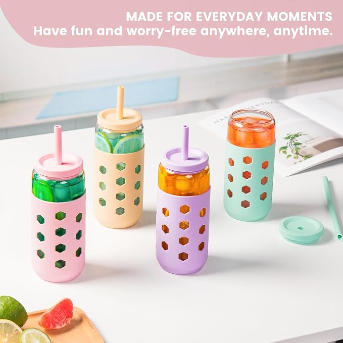 Mrsdry 20 oz Glass Cups With Lids and Straws, Cute Drinking Glasses Set - Image 9
