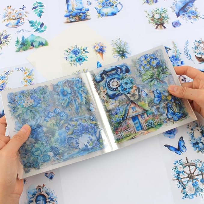 30 Sheets Precut Blue Flower Garden Landscape Stickers Book - Image 7