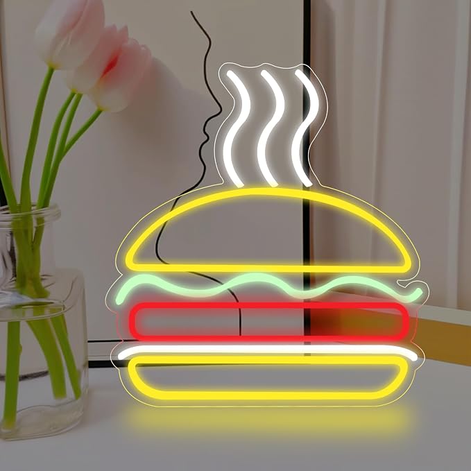 Burgers Neon Sign for Wall Decor Dimmable Hamburger Led Neon Light Business - Image 2