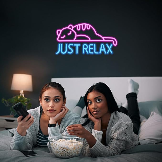 Cat Led Neon Sign Just Relax Words Neon Sign Pink Blue Led Signs - Image 6