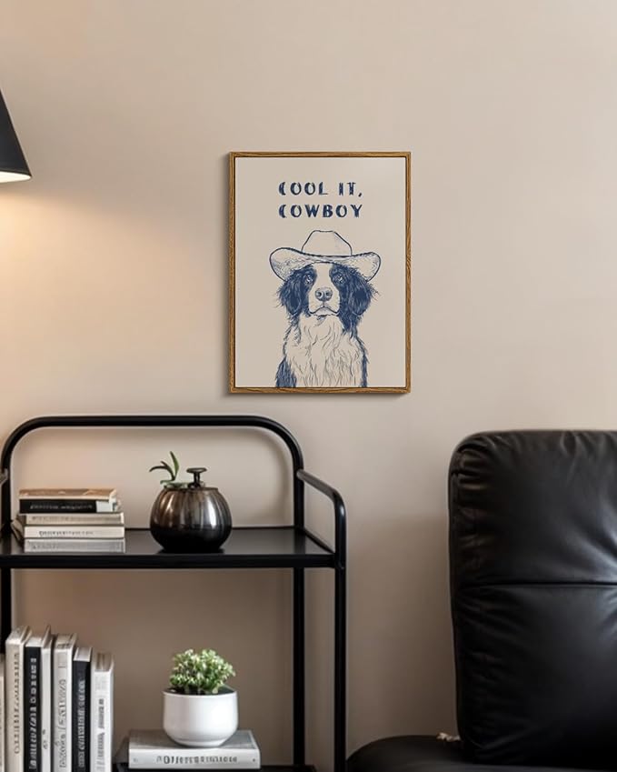 Funny Cowboy Hat Dog Illustration Wall Art “Cool It, Cowboy” Framed Canvas Print - Image 5