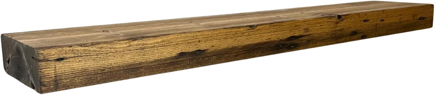 Modern Timber Craft Reclaimed Wood Fireplace Mantel Shelf | Solid Rustic American Barnwood with Steel Floating Shelf Brackets | 2.75" Thickness | 72" L x 5" D, Early American, Planed and Sanded