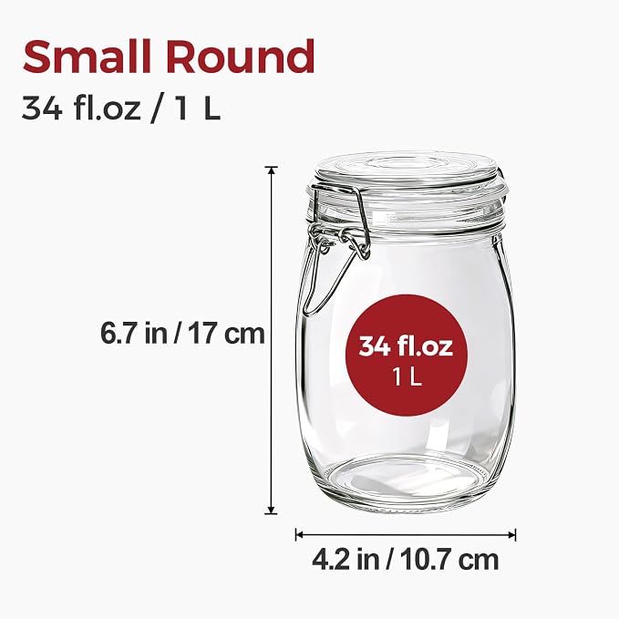 34oz 6 Pack Glass Jars with Airtight Lids - Image 2