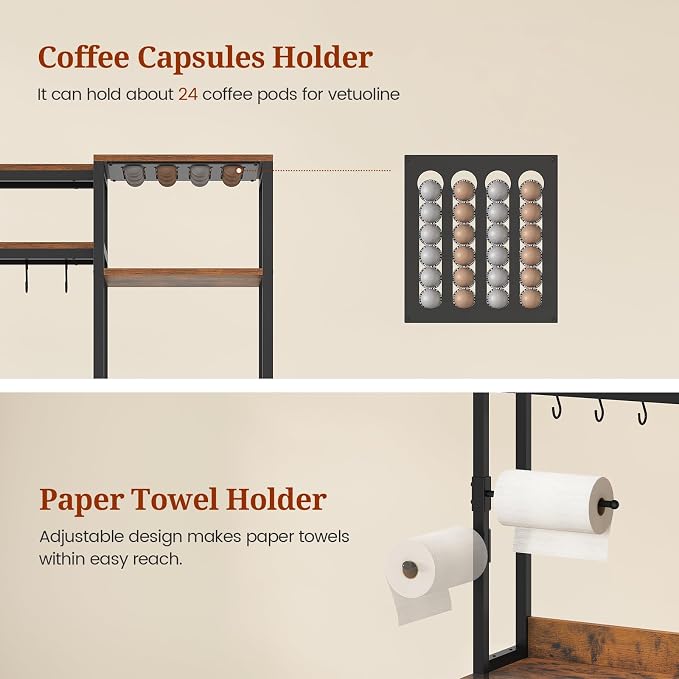 47.2 in Bakers Rack with Power Outlet & LED Light, Coffee Bar with Coffee Pod - Image 6