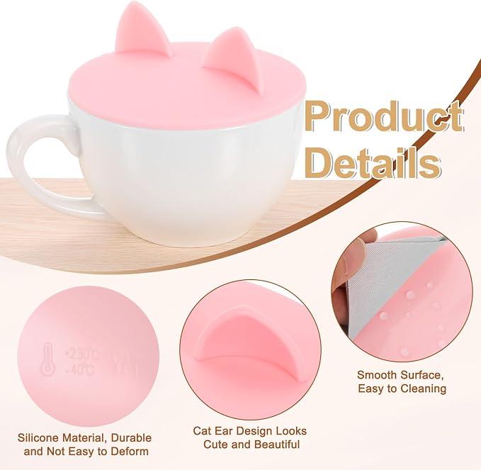 uxcell 3Pcs Silicone Cup Lids, 4.5 Inch Mug Cover Seal Cat Ear Silicone Cup - Image 3