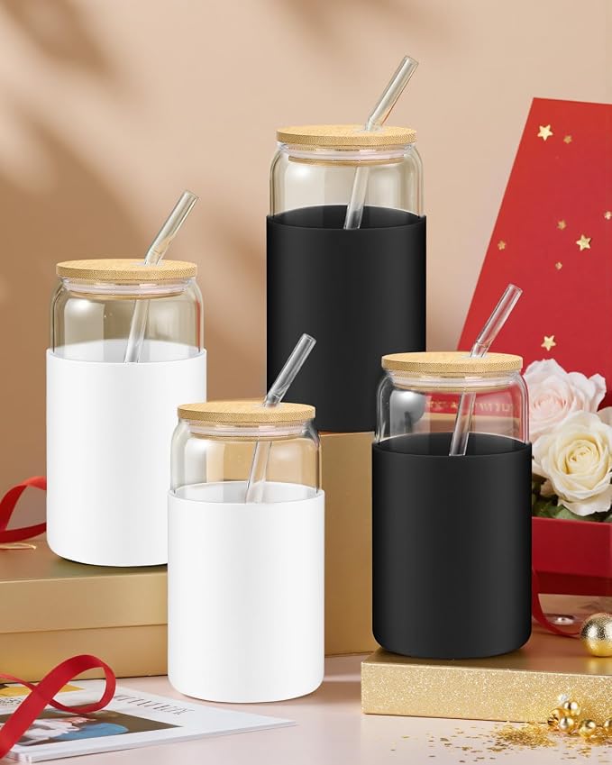 sungwoo Glass Cups with Lids and Straws, 4 Pack 16OZ Iced Coffee Cups with - Image 7